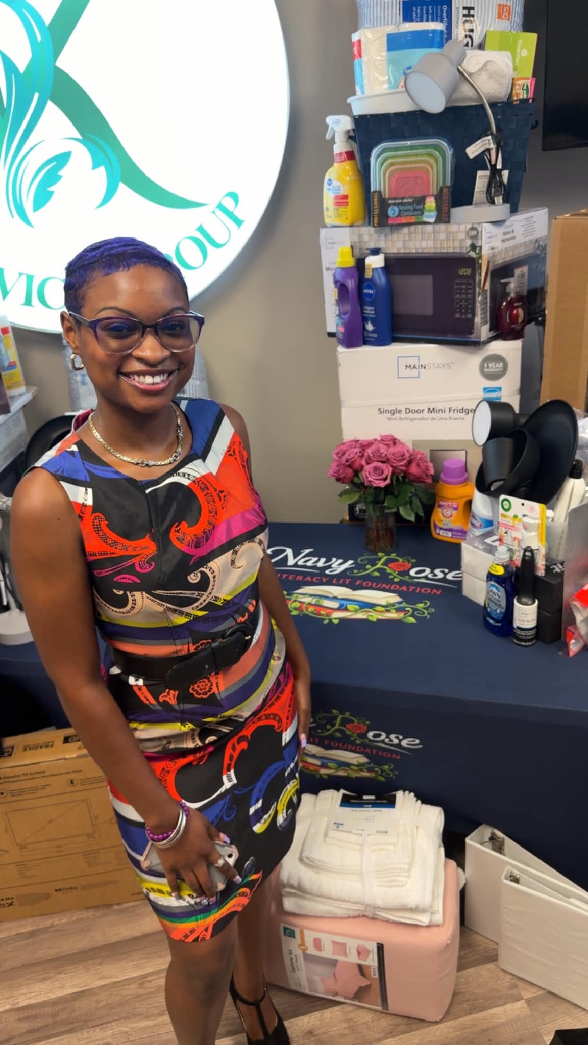 College-bound student with donated dorm essentials